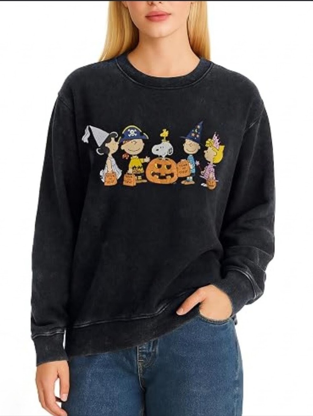 Peanuts Halloween Graphic Black Crewneck Sweatshirt Size M